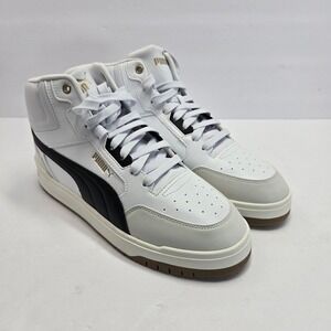 Puma Court Rider Mid White Black Gold Basketball Sneakers Men 10.5